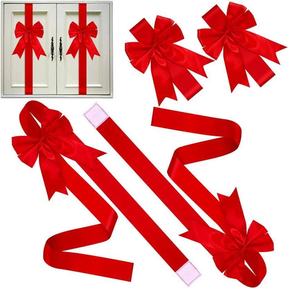 🎄Christmas Cabinet Bow & Ribbon Decor Set – Red & Green Holiday Kitchen Decorations