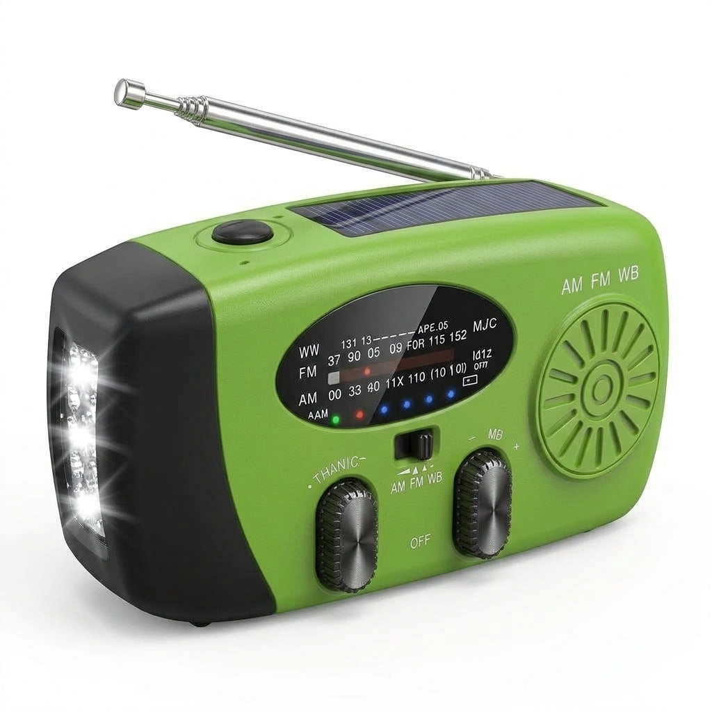 🔋 Multifunctional Solar Emergency Radio – Hand Crank, Power Bank & Weather Alerts