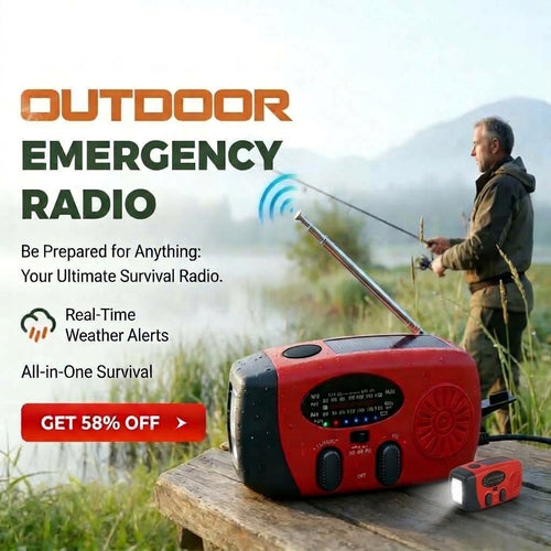 🔋 Multifunctional Solar Emergency Radio – Hand Crank, Power Bank & Weather Alerts