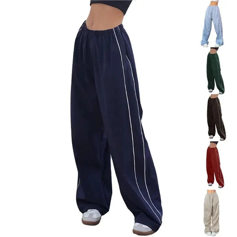 Women's Parachute Wide-Leg Pants, High-Waisted Baggy Track Trousers