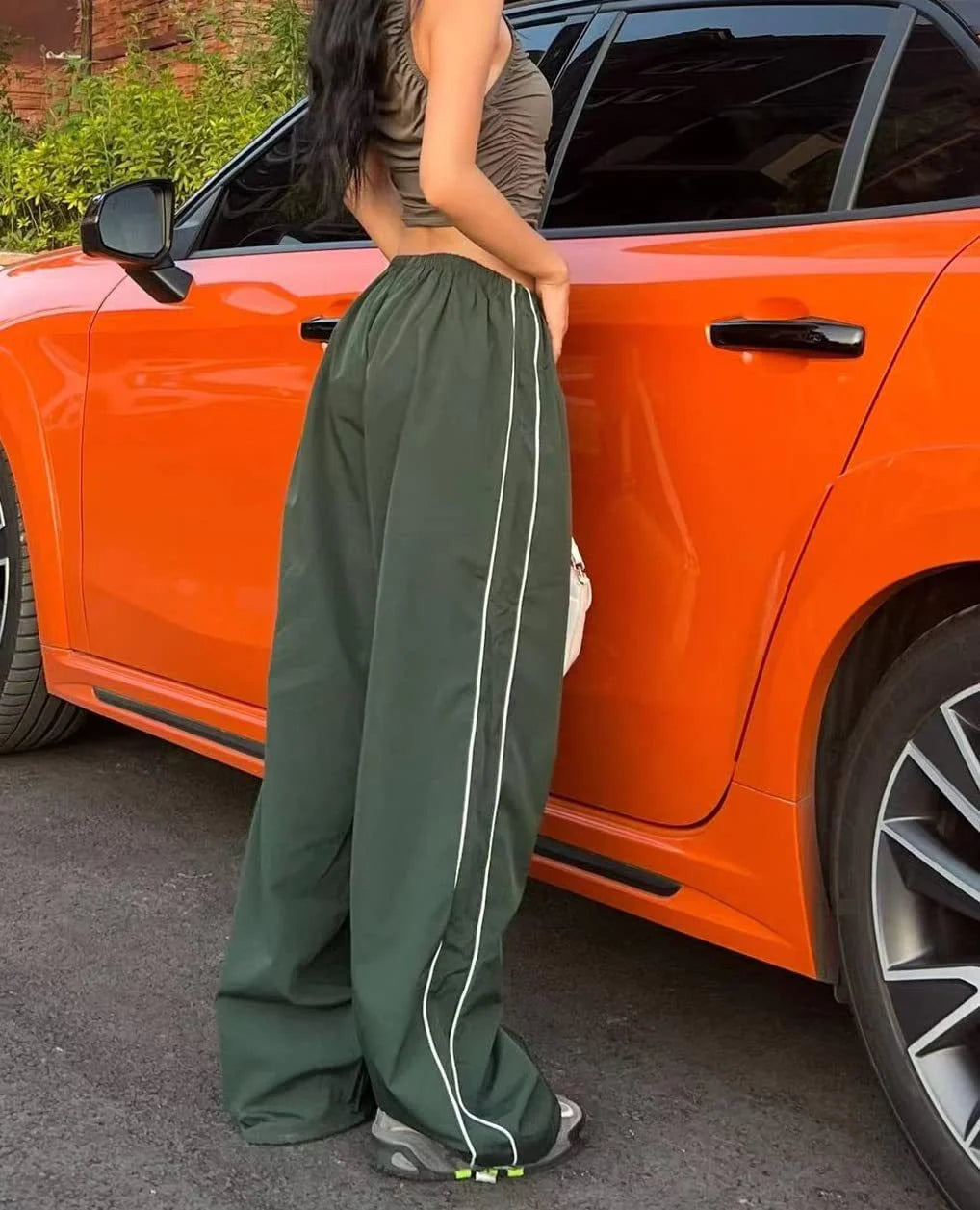 Women's Parachute Wide-Leg Pants, High-Waisted Baggy Track Trousers