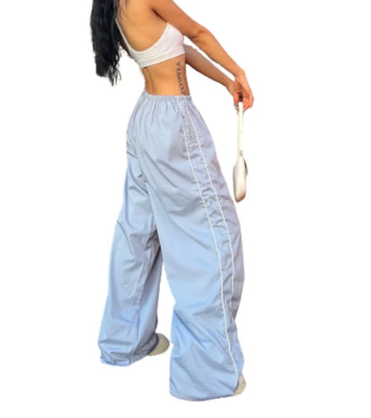 Women's Parachute Wide-Leg Pants, High-Waisted Baggy Track Trousers