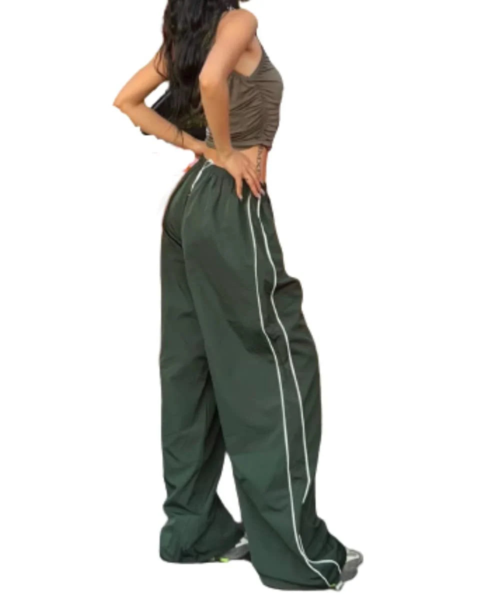 Women's Parachute Wide-Leg Pants, High-Waisted Baggy Track Trousers