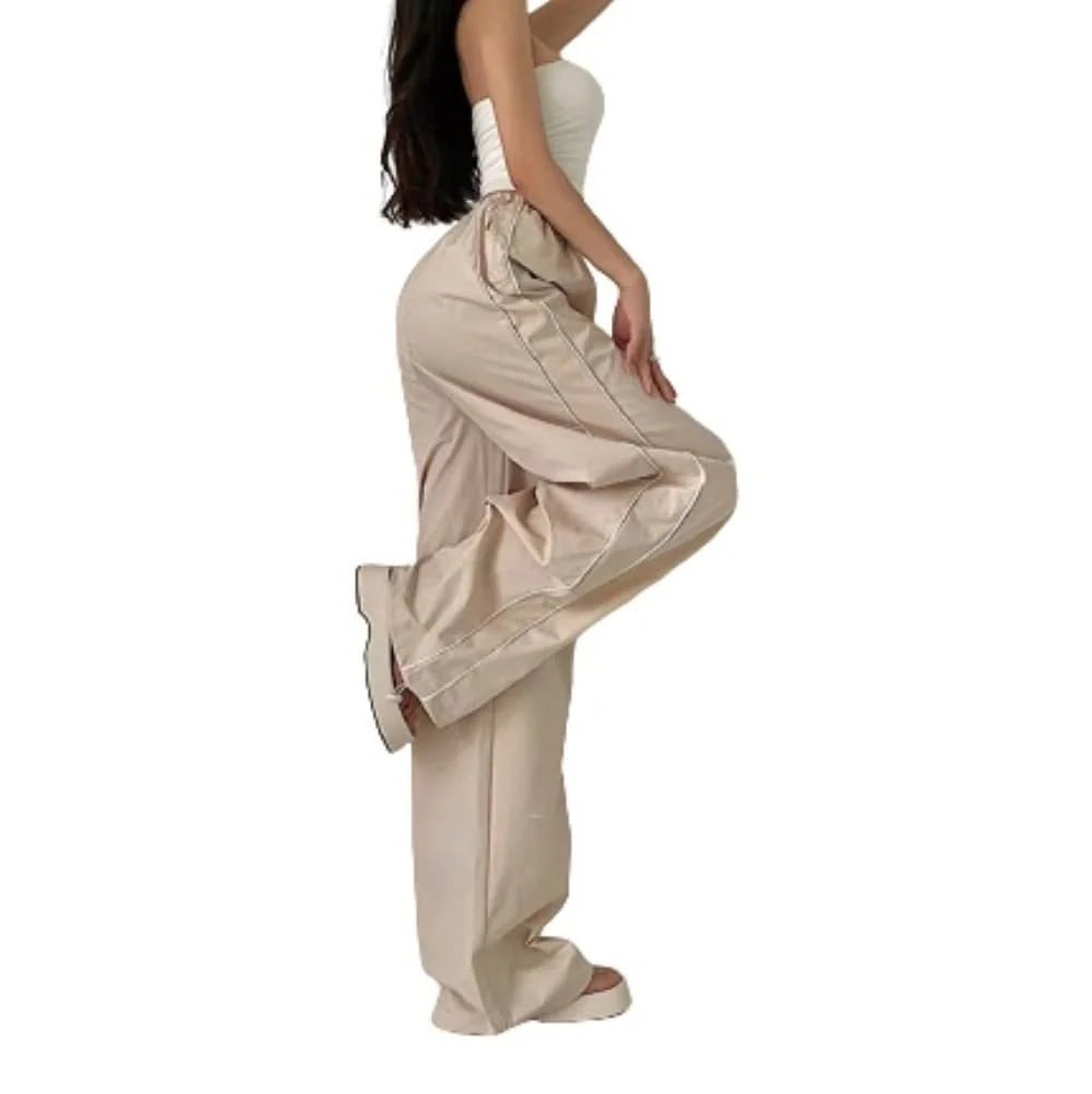 Women's Parachute Wide-Leg Pants, High-Waisted Baggy Track Trousers