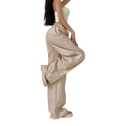 Women's Parachute Wide-Leg Pants, High-Waisted Baggy Track Trousers