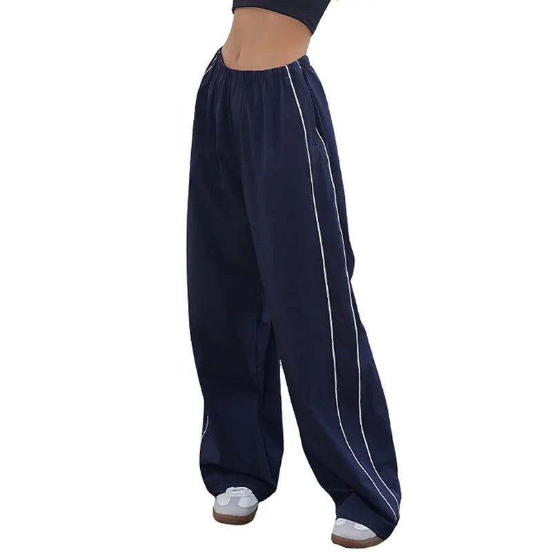 Women's Parachute Wide-Leg Pants, High-Waisted Baggy Track Trousers
