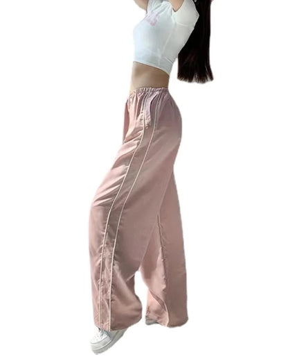 Women's Parachute Wide-Leg Pants, High-Waisted Baggy Track Trousers