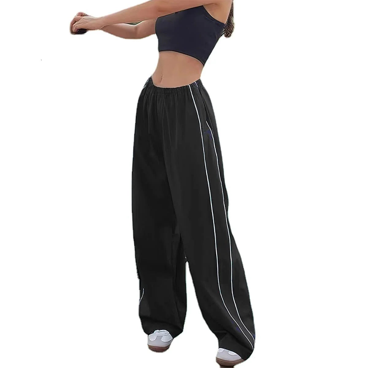 Women's Parachute Wide-Leg Pants, High-Waisted Baggy Track Trousers
