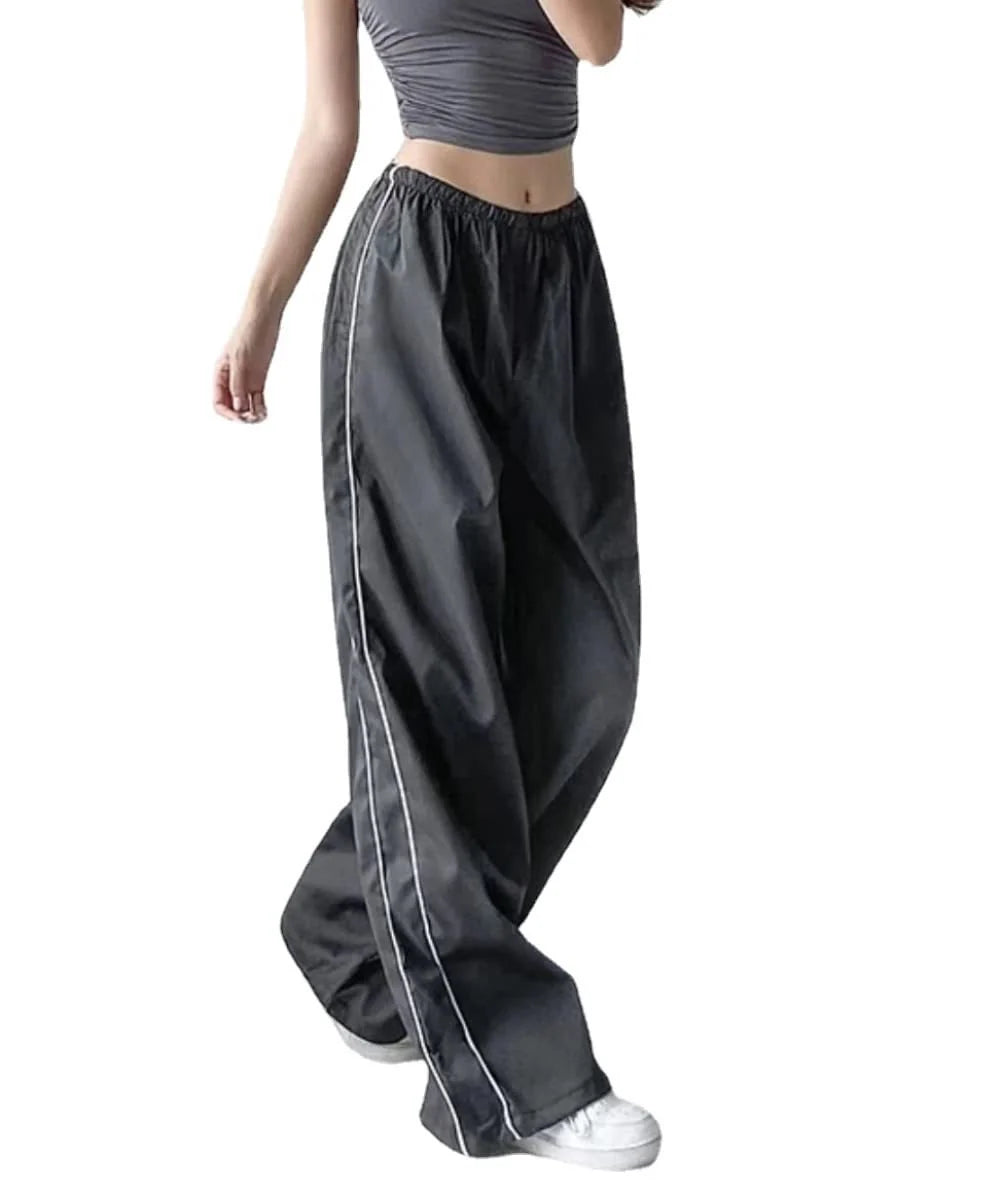Women's Parachute Wide-Leg Pants, High-Waisted Baggy Track Trousers