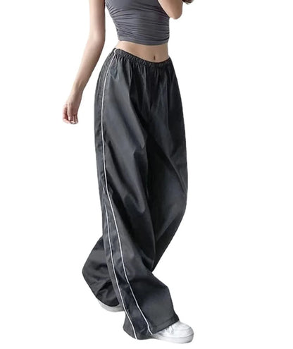 Women's Parachute Wide-Leg Pants, High-Waisted Baggy Track Trousers