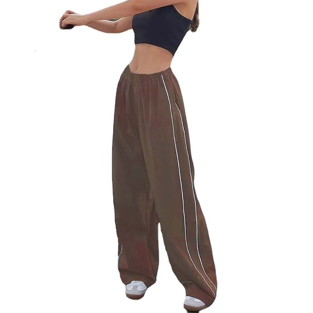 Women's Parachute Wide-Leg Pants, High-Waisted Baggy Track Trousers