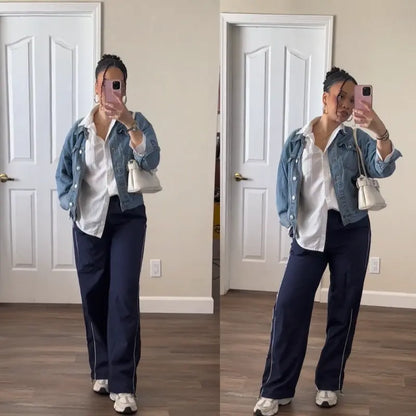 Women's Parachute Wide-Leg Pants, High-Waisted Baggy Track Trousers
