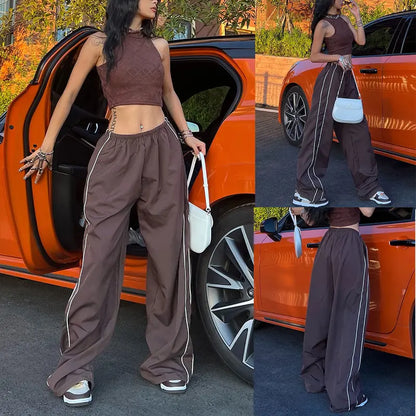 Women's Parachute Wide-Leg Pants, High-Waisted Baggy Track Trousers