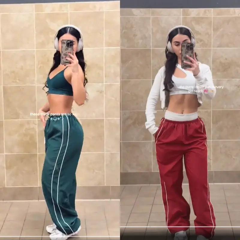 Women's Parachute Wide-Leg Pants, High-Waisted Baggy Track Trousers