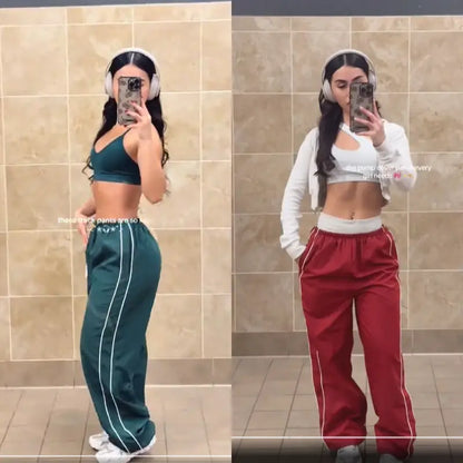 Women's Parachute Wide-Leg Pants, High-Waisted Baggy Track Trousers