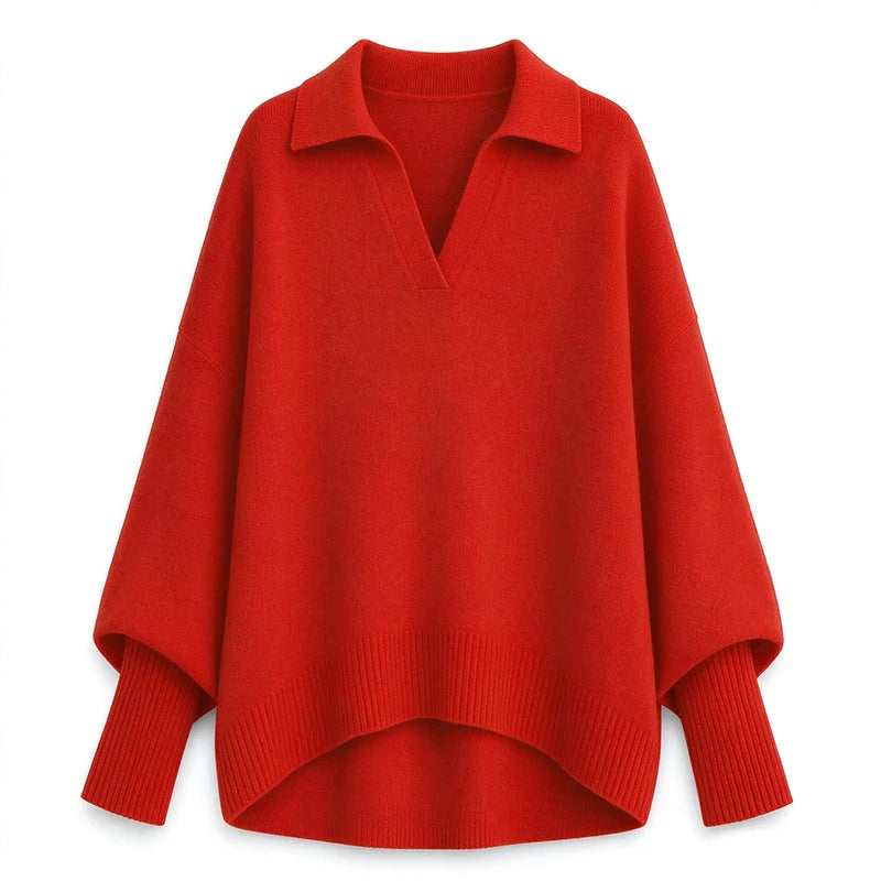 Women's Loose Fit Collared Knit Sweater Casual Slouchy Solid Color Long Sleeve Knitwear