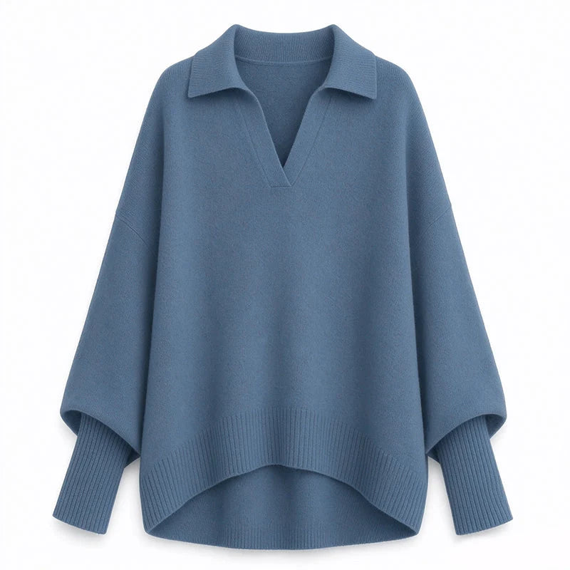 Women's Loose Fit Collared Knit Sweater Casual Slouchy Solid Color Long Sleeve Knitwear