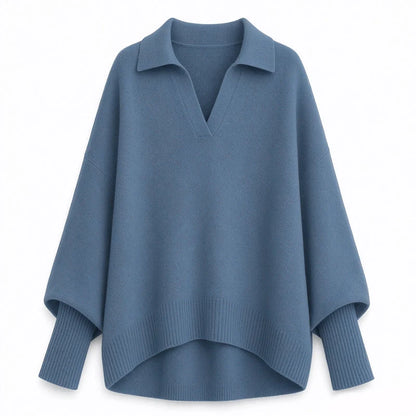 Women's Loose Fit Collared Knit Sweater Casual Slouchy Solid Color Long Sleeve Knitwear