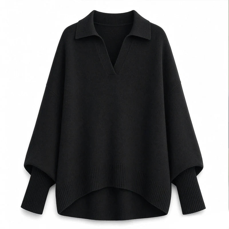 Women's Loose Fit Collared Knit Sweater Casual Slouchy Solid Color Long Sleeve Knitwear