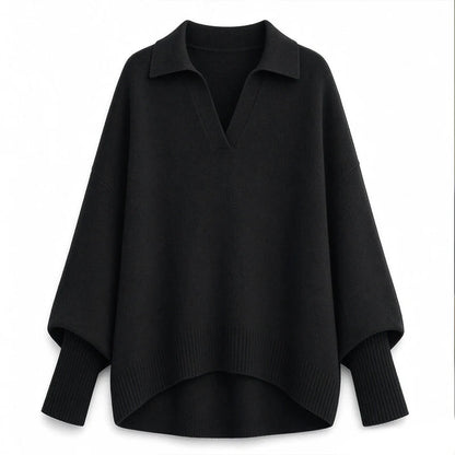Women's Loose Fit Collared Knit Sweater Casual Slouchy Solid Color Long Sleeve Knitwear