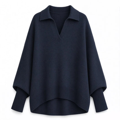 Women's Loose Fit Collared Knit Sweater Casual Slouchy Solid Color Long Sleeve Knitwear