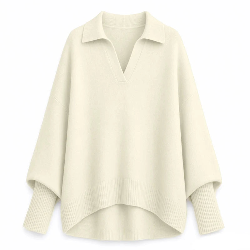 Women's Loose Fit Collared Knit Sweater Casual Slouchy Solid Color Long Sleeve Knitwear