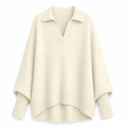Women's Loose Fit Collared Knit Sweater Casual Slouchy Solid Color Long Sleeve Knitwear