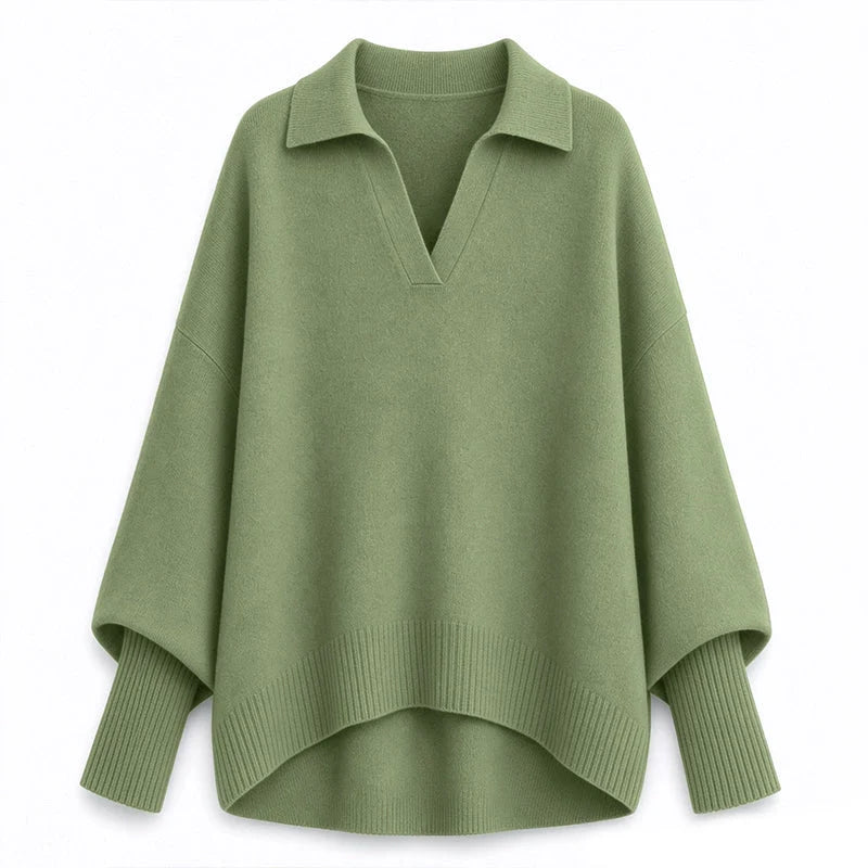 Women's Loose Fit Collared Knit Sweater Casual Slouchy Solid Color Long Sleeve Knitwear