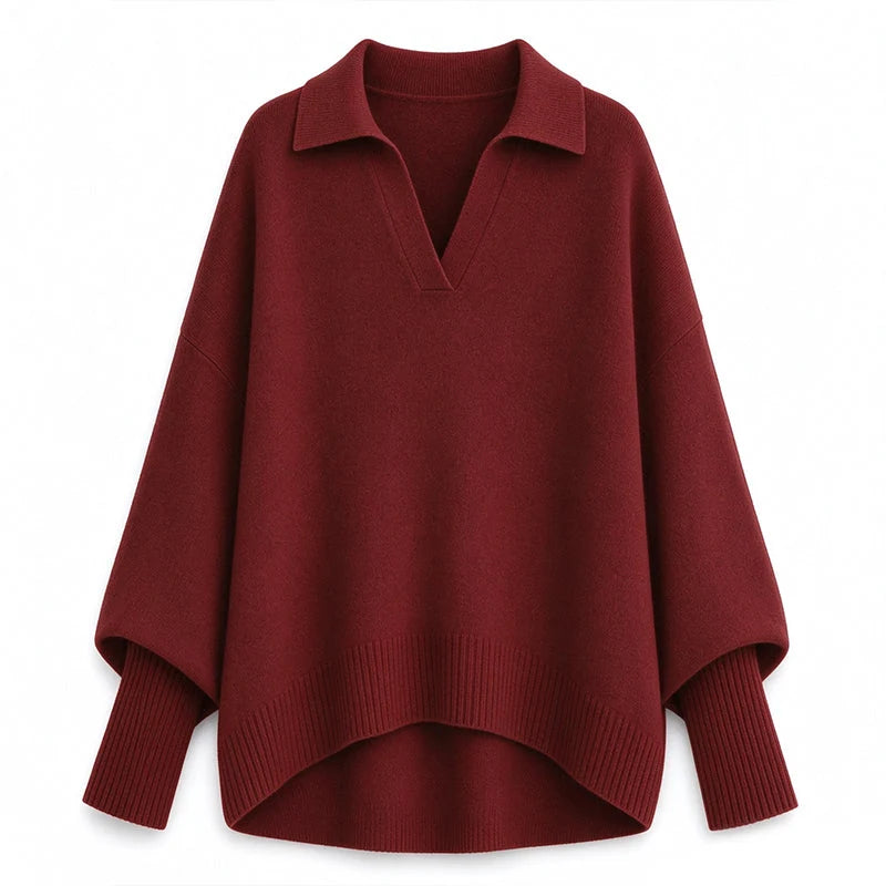 Women's Loose Fit Collared Knit Sweater Casual Slouchy Solid Color Long Sleeve Knitwear