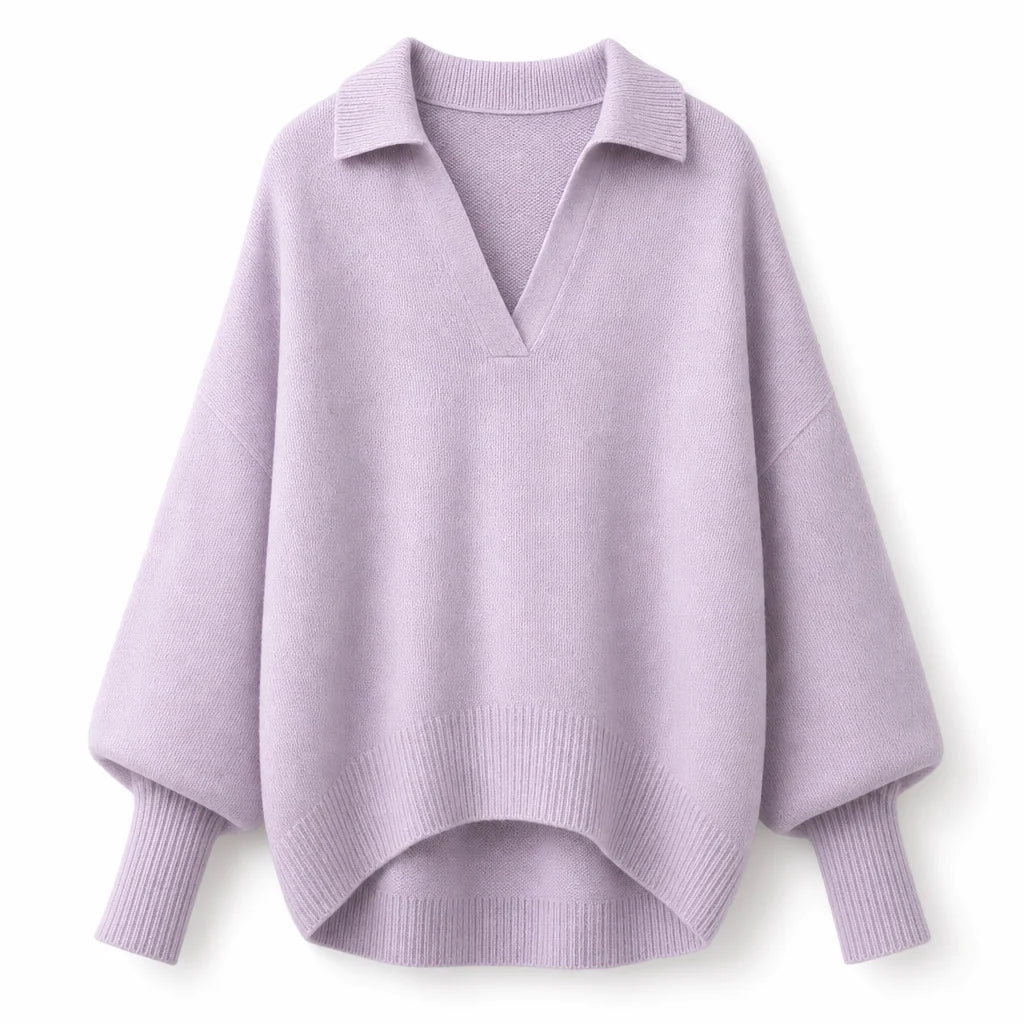 Women's Loose Fit Collared Knit Sweater Casual Slouchy Solid Color Long Sleeve Knitwear