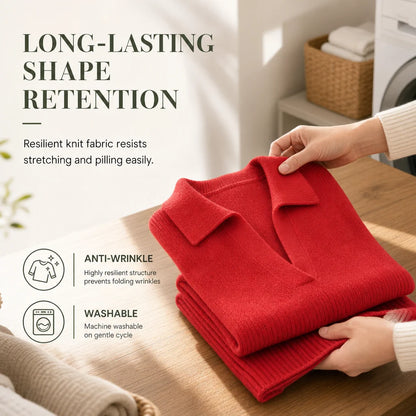 Women's Loose Fit Collared Knit Sweater Casual Slouchy Solid Color Long Sleeve Knitwear