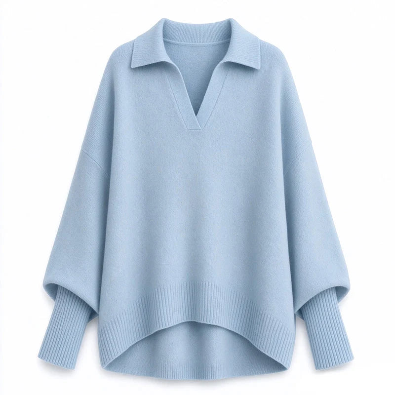 Women's Loose Fit Collared Knit Sweater Casual Slouchy Solid Color Long Sleeve Knitwear