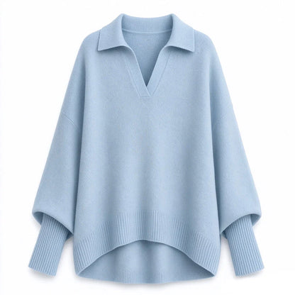 Women's Loose Fit Collared Knit Sweater Casual Slouchy Solid Color Long Sleeve Knitwear