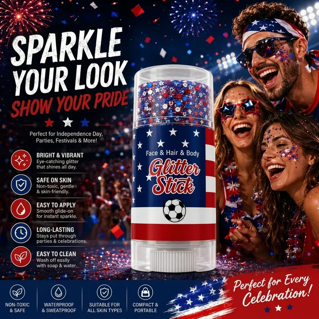 4th of July Glitter Stick Red White Blue Body Hair Sparkle Party Look