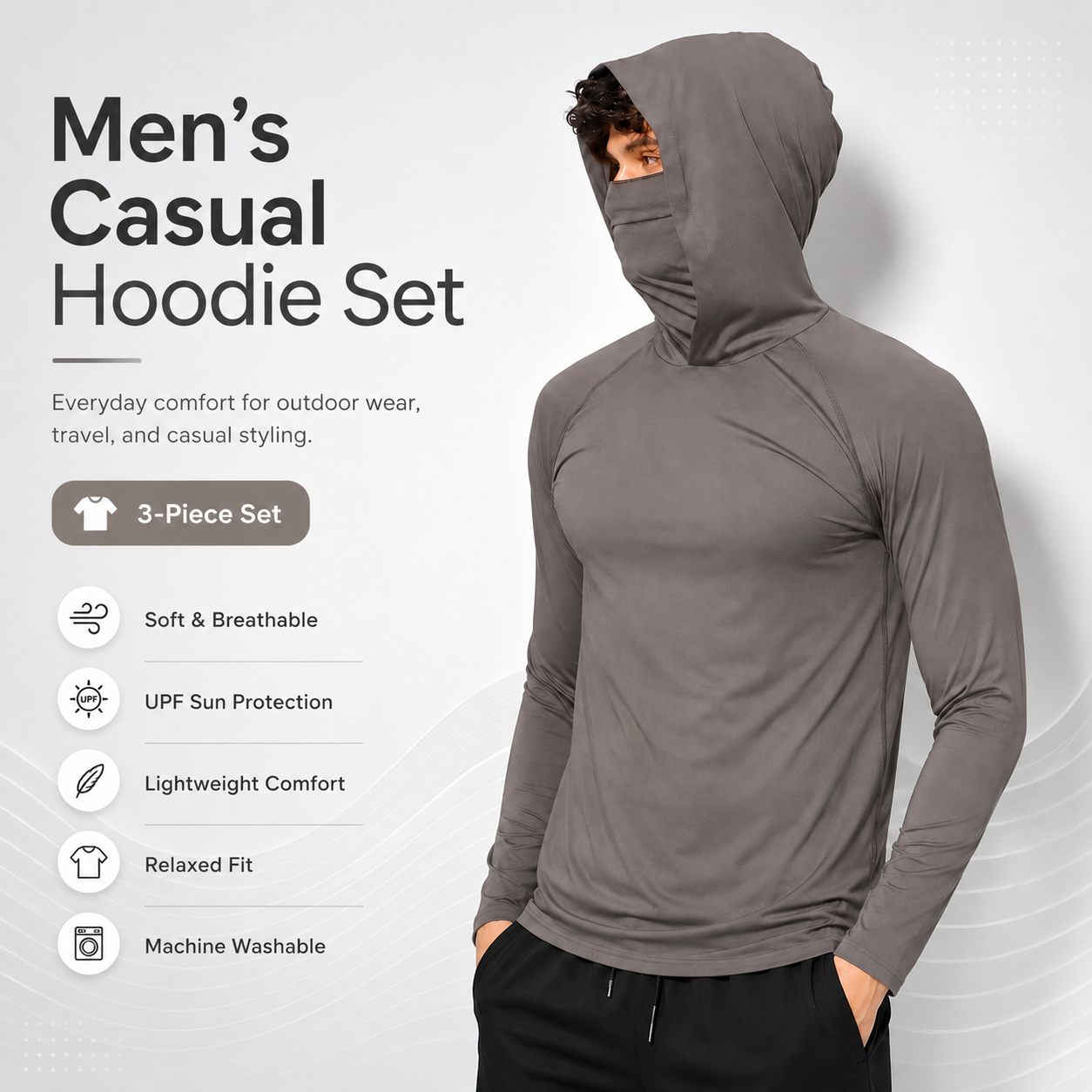3-Piece Men's Casual Hoodie Set - Blue, Black, Gray