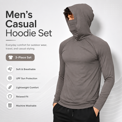 3-Piece Men's Casual Hoodie Set - Blue, Black, Gray