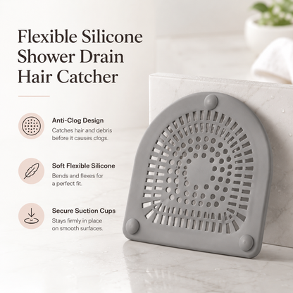 Flexible Silicone Shower Drain Hair Catcher with Suction Cups