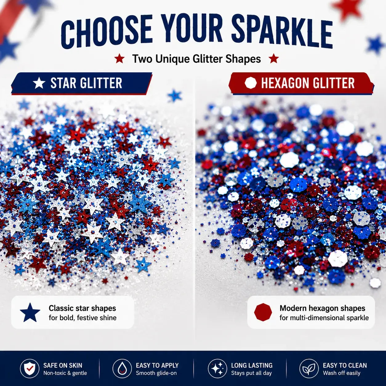 4th of July Glitter Stick Red White Blue Body Hair Sparkle Party Look