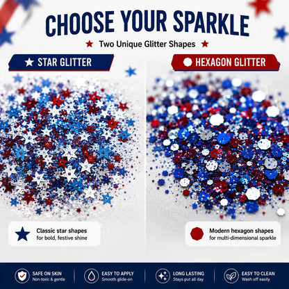 4th of July Glitter Stick Red White Blue Body Hair Sparkle Party Look