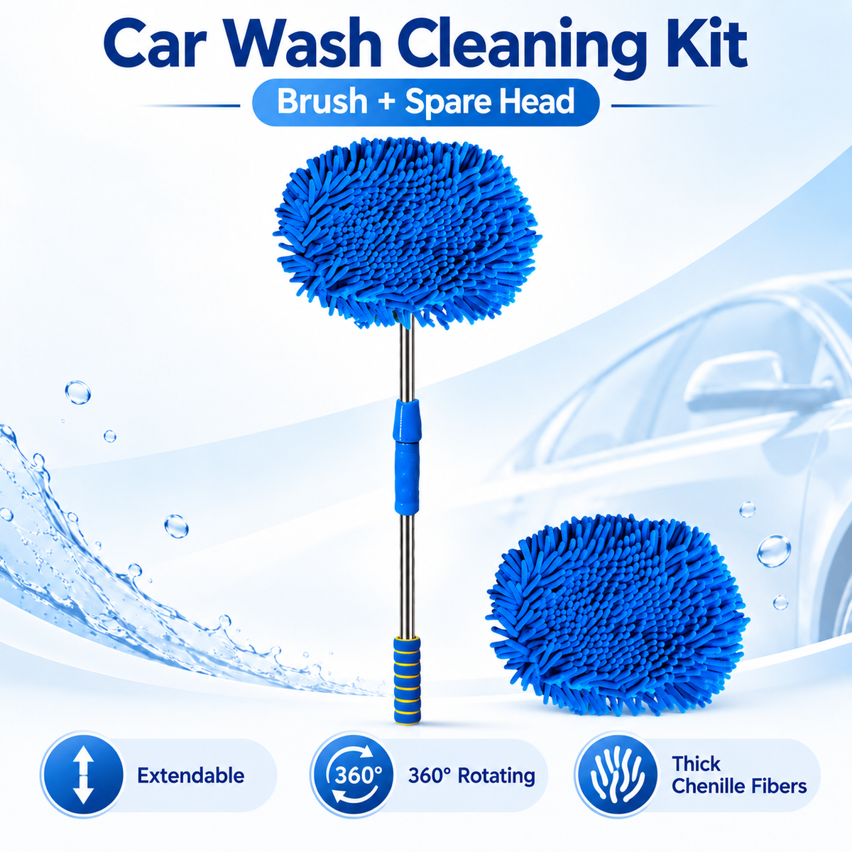 🎉⏳Time-Limited Special⏰Durable Aluminum Long Handle Telescopic Car Wash Mop – Soft Microfiber, Scratch-Free & Adjustable Length ✨