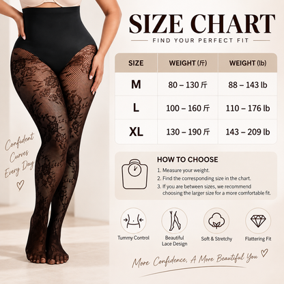 High-Waisted Floral Lace Shaping Tights