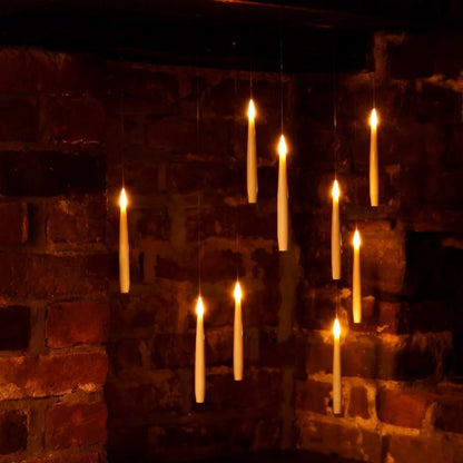 Magical Floating Candles with Wand - Flickering Taper Flameless Hanging Candles for Christmas, Halloween, Birthday Parties, Home Decor, and Gifts