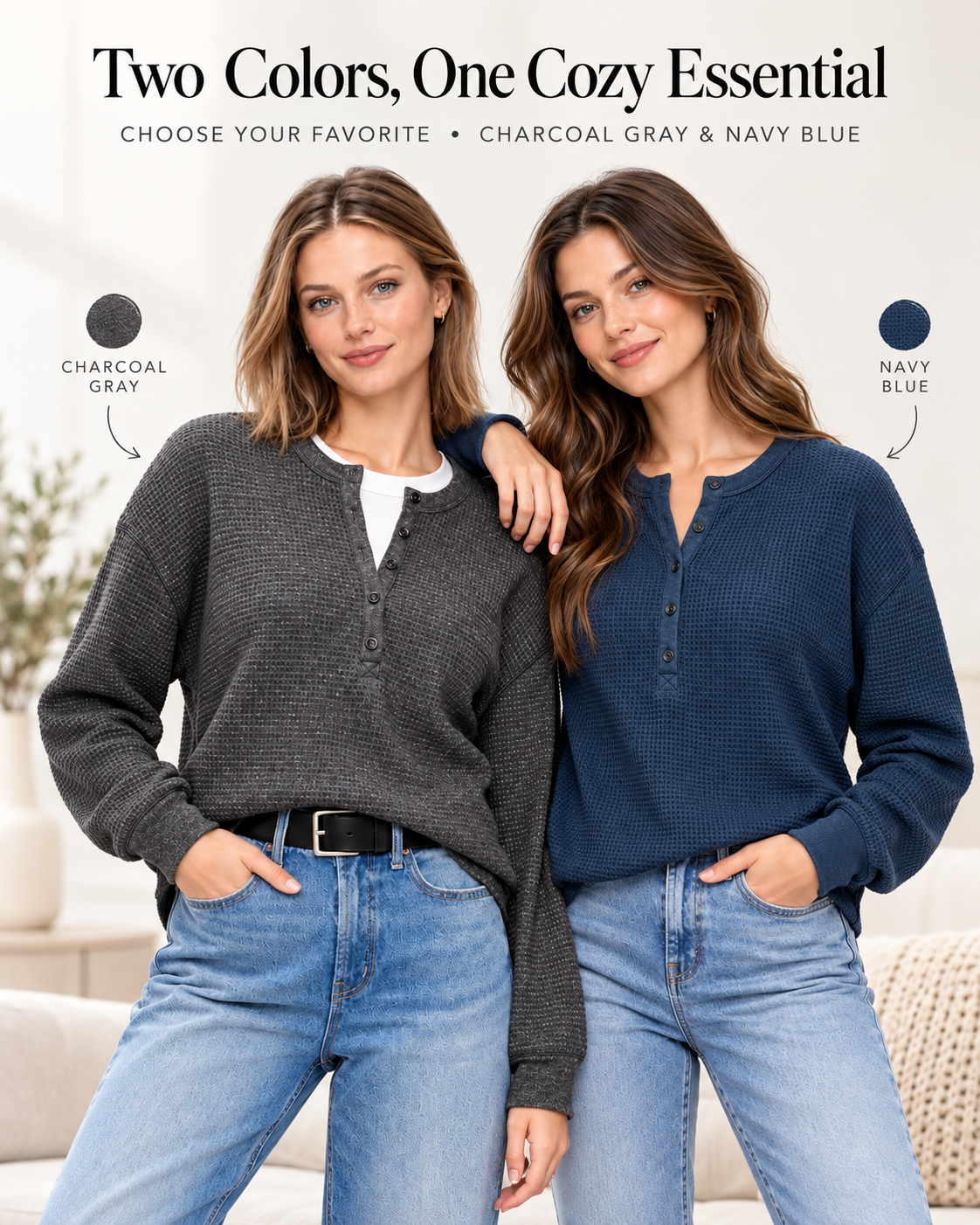 Women's Casual Long Sleeve Crew Neck Henley Shirt