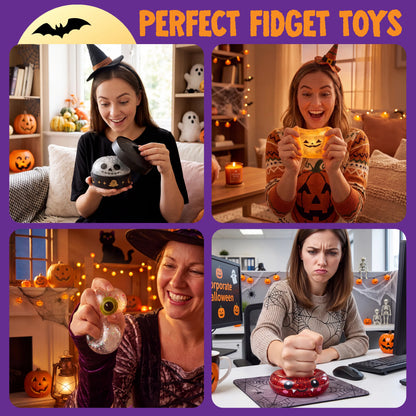 Halloween Dumpling Stress Relief Toys, 1pcs/3pcs/6pcs with Steamer Storage Boxes,Slow‑rebound maltose squishy toys, ideal for Halloween party gifts, featuring grimace pumpkin and little devil designs