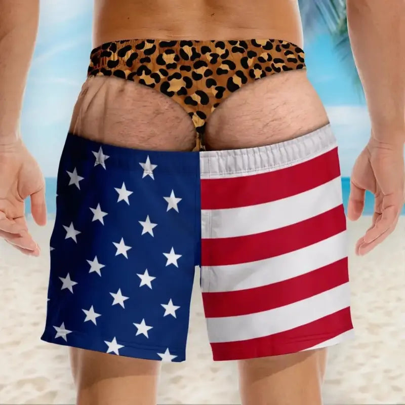 Men's Quick Dry Printed Swim Trunks with Pockets and Drawstring