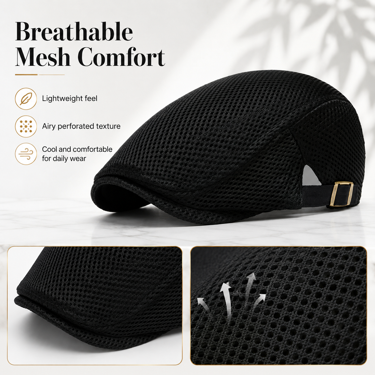Men's Breathable Mesh Flat Cap – Adjustable Newsboy Ivy Beret Summer Hat