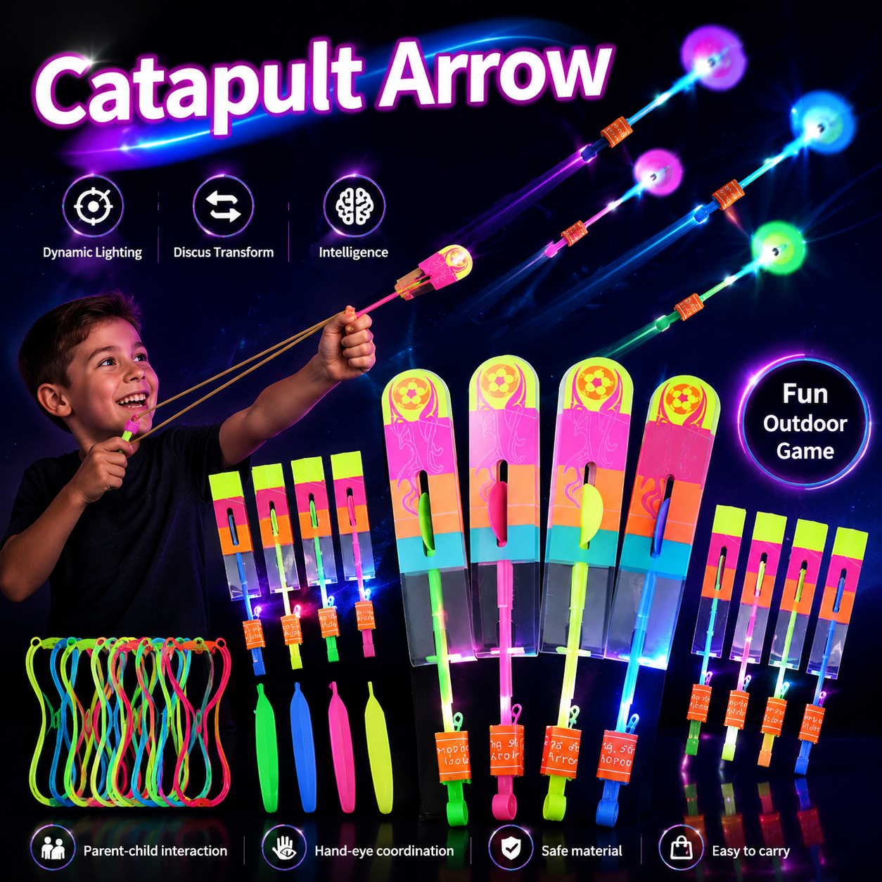 20PCS LED Light Up Flying Arrow Toy Set