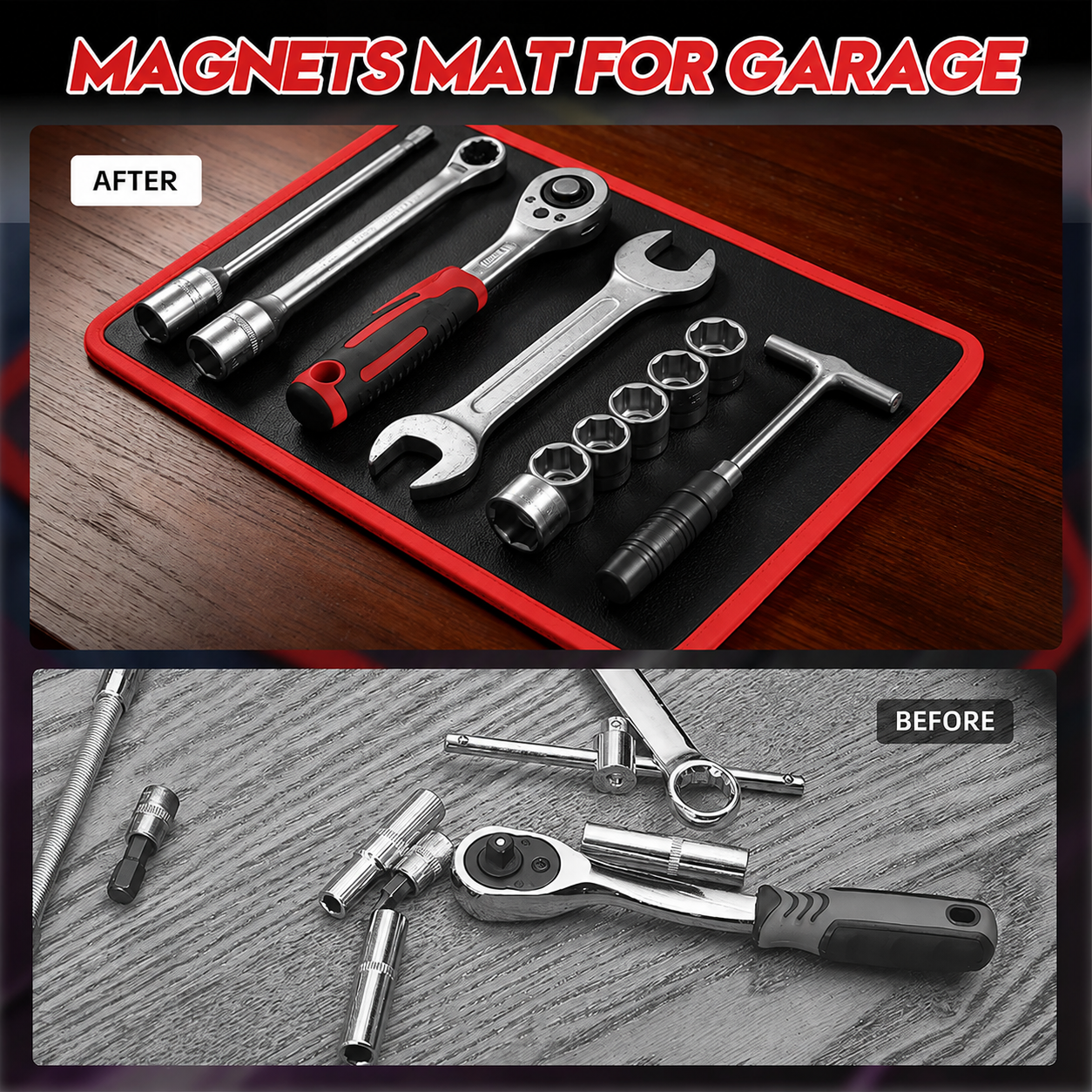 3PC Flexible Magnetic Tool Mat & Tray Holder