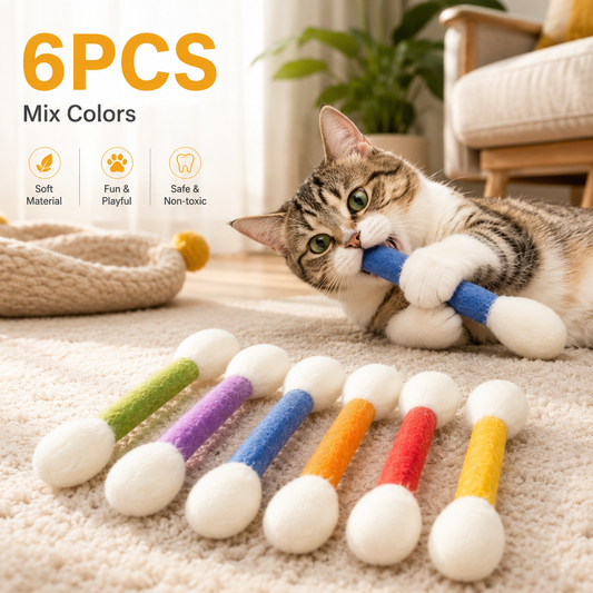 6 Pack Giant Q Tip Catnip Toys for Interactive Play and Teething