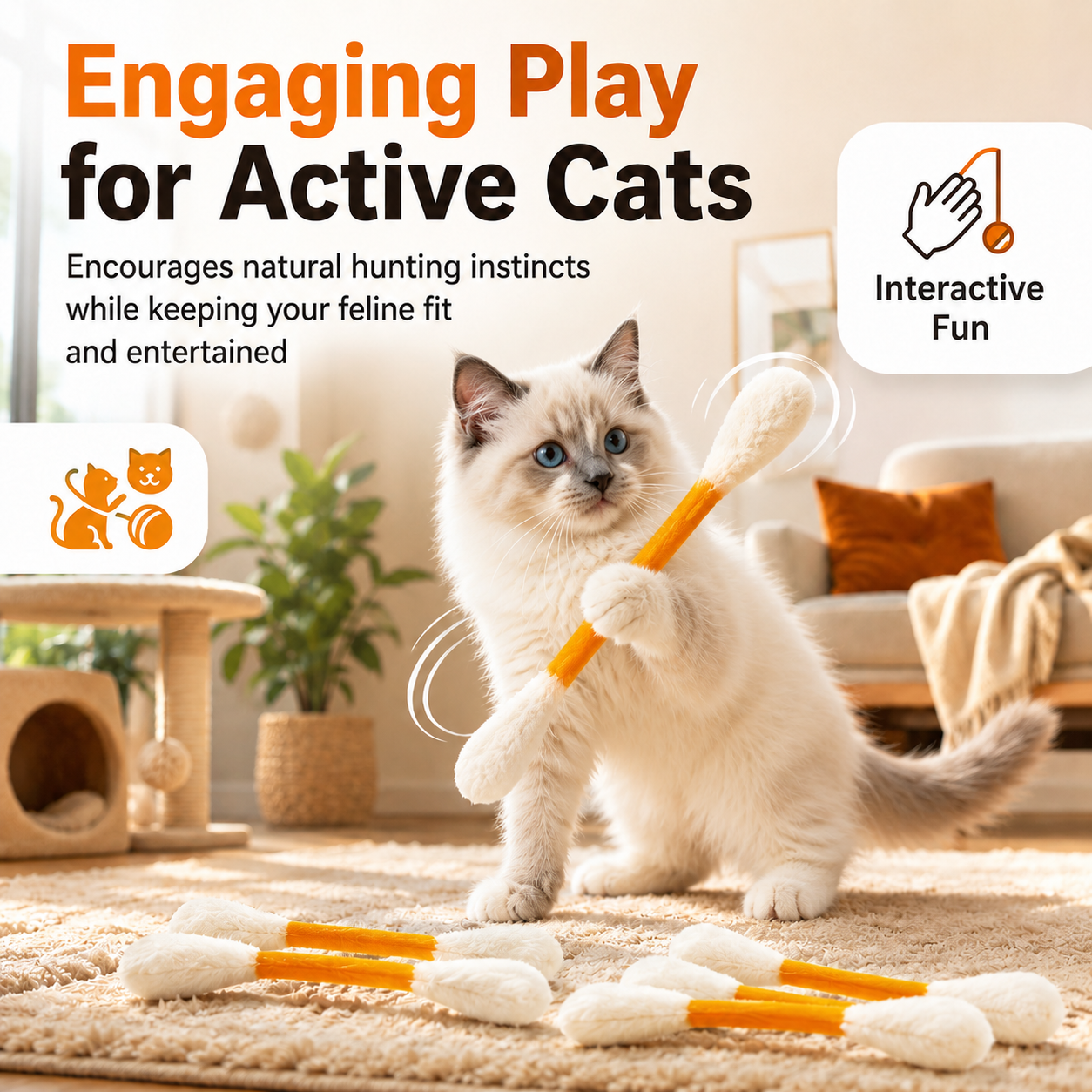 6 Pack Giant Q Tip Catnip Toys for Interactive Play and Teething